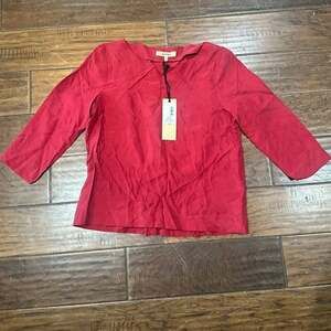 WHYRED Red Long Sleeve Blouse, NWT, Vibrant Red Top - Size M 100% Silk